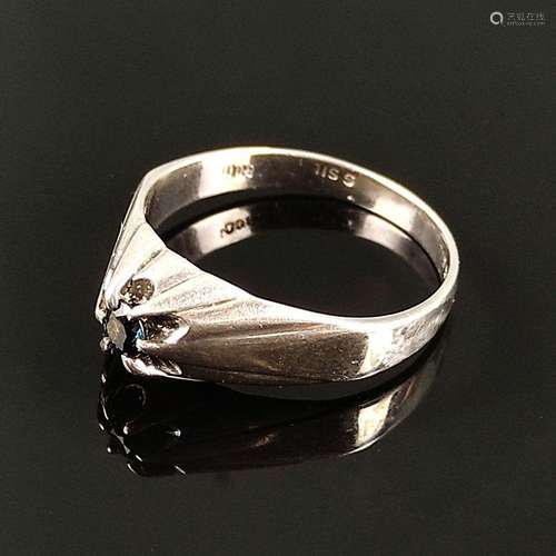 Men s ring with sapphire, silver 800, hallmarked, with maker...