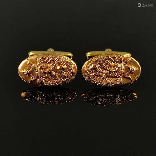 Pair of cufflinks, 585/14K yellow gold, 8,1g, each with reli...