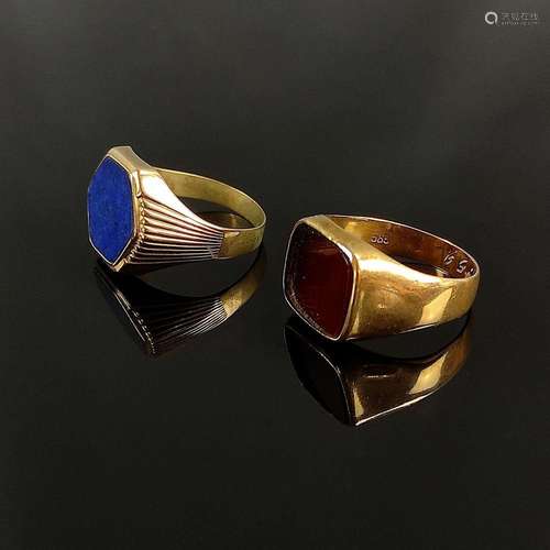 Two men s rings, consisting of ring with 6-cornered lapis la...