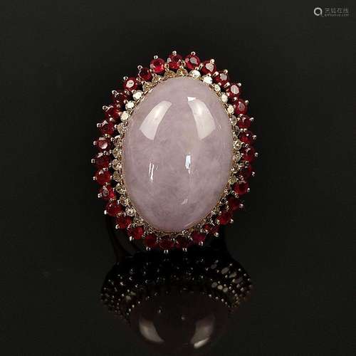 Exclusive rose quartz ruby diamond ring, 750/18K yellow gold...