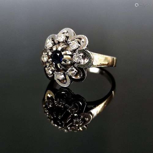 Fancy diamond sapphire ring, 585/14K white gold, 6.9g, set w...