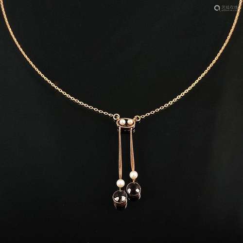 Pendant, 585/14K red gold (tested) and chain (later) 333/8K ...