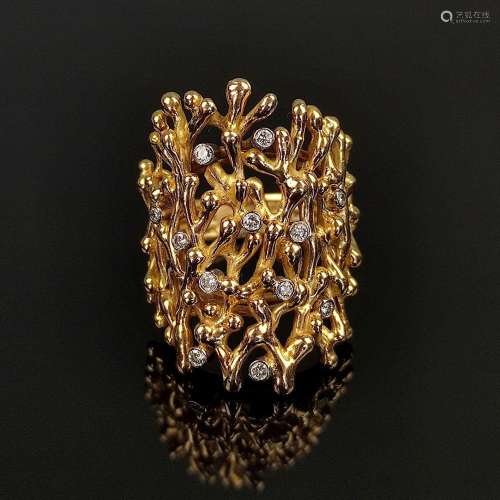 Design diamond ring, Gloor, 750/18K yellow gold, total weigh...