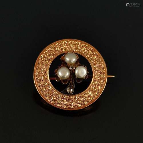 Antique brooch, 19th century, 585/14K rose gold (tested), 3....