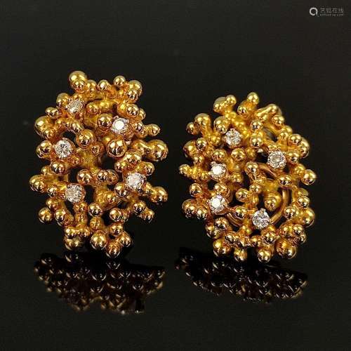 Pair of design brilliant gold earrings, Gloor, 750/18K yello...