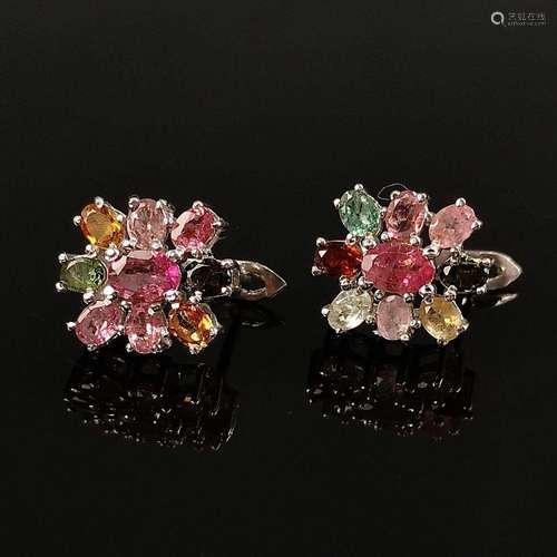 Tourmaline earrings, silver 925, 5,4g, stud earrings set wit...