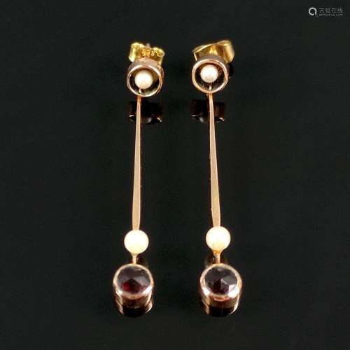 Pair of earrings, 585/14K rose gold (tested), 2.73g (without...