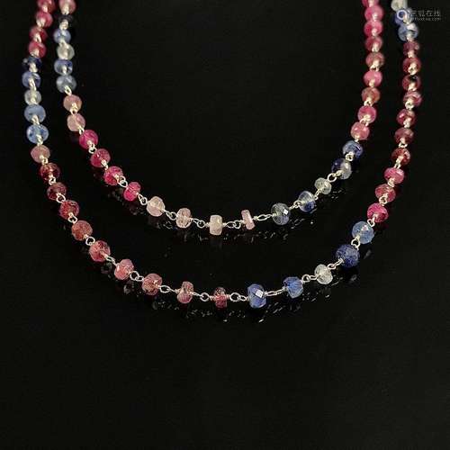 Long gemstone necklace, silver 925, 24,4g, necklace made of ...