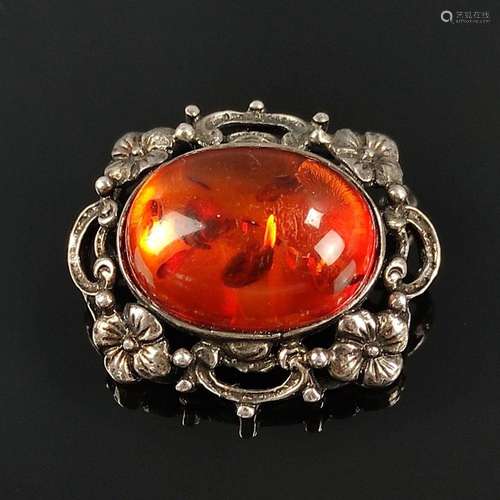 Amber brooch, silver 925, hallmarked, 8,3g, the brooch is se...