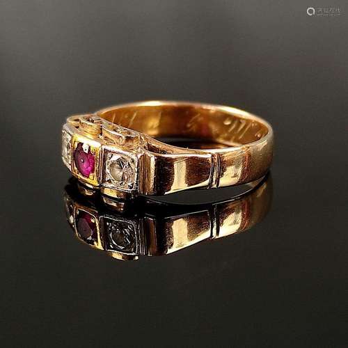 Antique ruby diamond ring, 585/14K rose gold (tested), 3.48g...