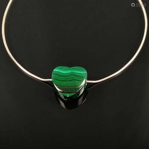 Malachite heart on silver necklace, silver 925, total weight...