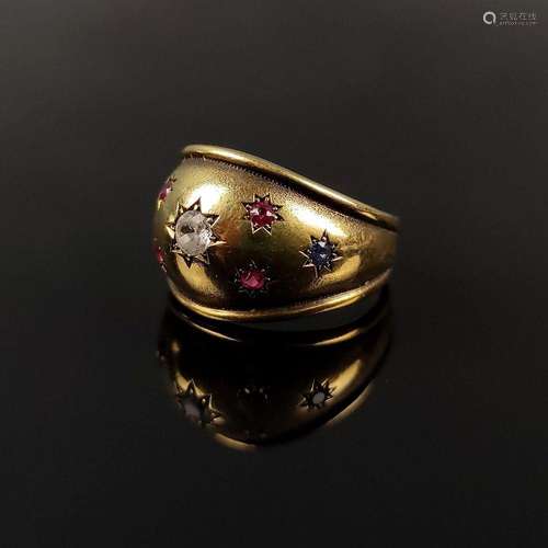 Ring with stars, 585/14K yellow gold, 5,9g, centered zirconi...