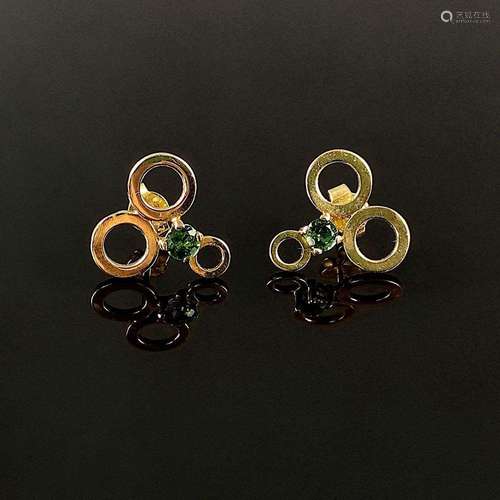 Fancy ear studs with green tourmalines, 585/14K yellow gold,...