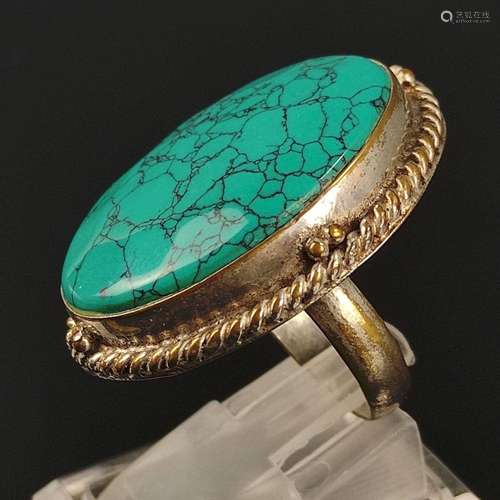 Statement turquoise/howlite ring, silver 925, hallmarked, 14...