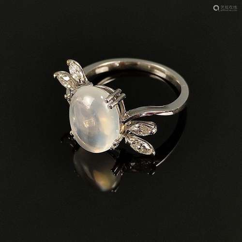 Large moonstone ring with diamonds, 750/18K white gold (test...