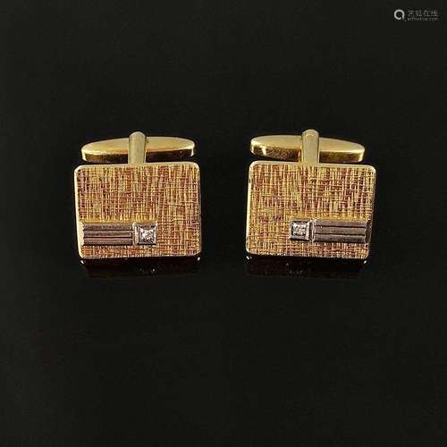 Pair of cufflinks, 585/14K yellow/white gold, 10.88g, rectan...