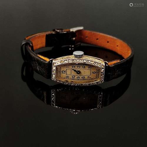 Art deco watch, Eszeha, oval case set with small diamond ros...