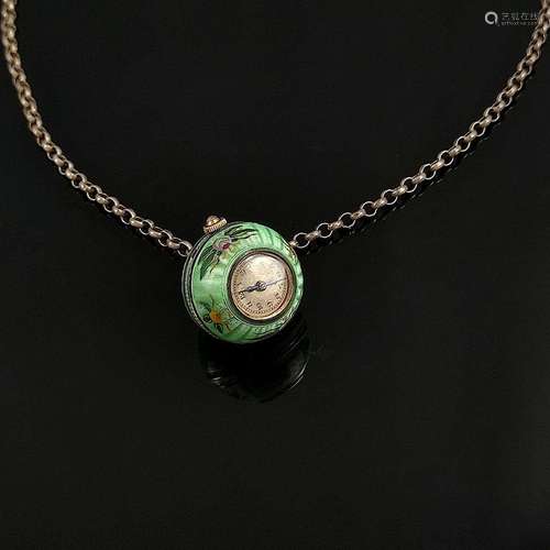 Unusual enamelled spherical watch, Switzerland, sterling sil...