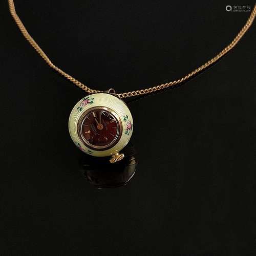 Unusual enamelled spherical watch, Cardinal, sterling silver...