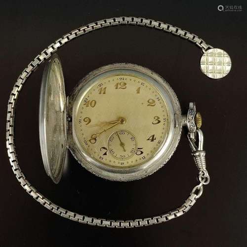 Pocket watch, silver 800, round face with Arabic numerals, s...