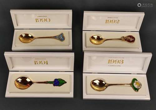 Set of 4 annual spoons, Robbe & Berking, sterling silver...