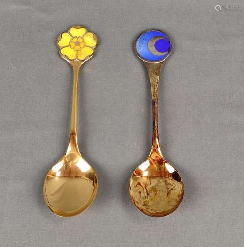 2 annual spoons, Robbe & Berking, sterling silver, relie...