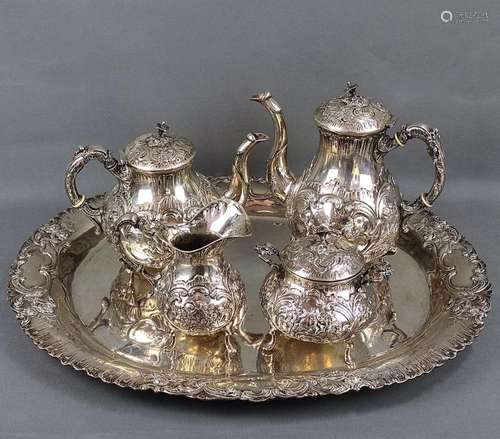 Coffee/tea pot on tray, Germany, silver 800, 20th century, 3...