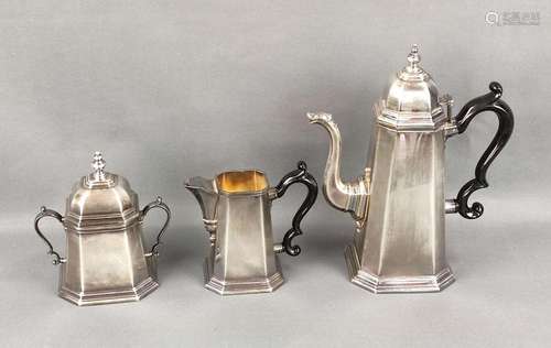 Coffee set, 3 pieces, classicistic shape, Italy, silver 800,...