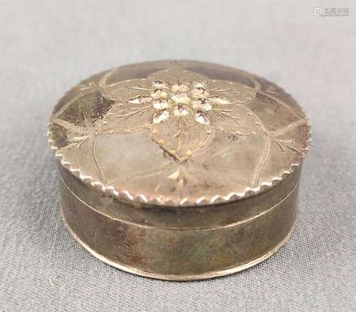 Antique pillbox decorated with flower and set with marcasite...