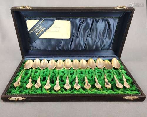 12 demitasse spoons, rocaille decoration in relief, Germany,...