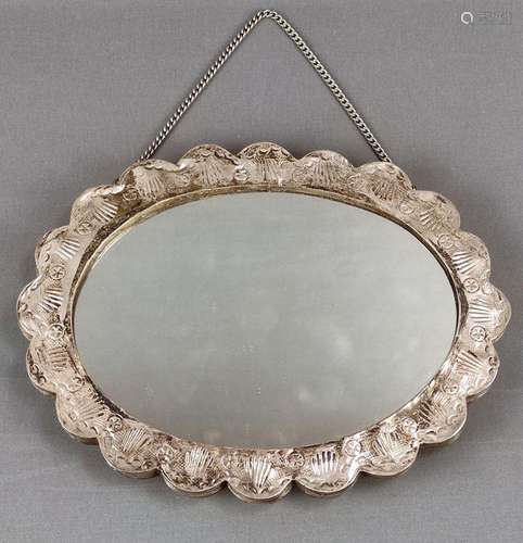 Wall mirror, silver 900, in ottoman design, oval shape with ...