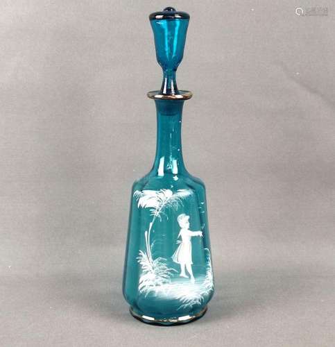 Biedermeier liqueur decanter, aqua blue teardrop glass with ...