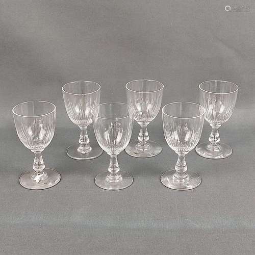 6 fine liqueur glasses, colourless glass, fine engraved deco...