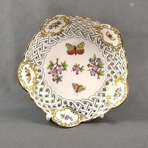 Basket bowl, Herend, Victoria décor, polychrome painted with...