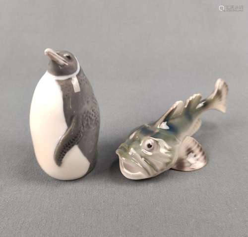 Two animal figurines Royal Copenhagen, penguin, polychrome p...