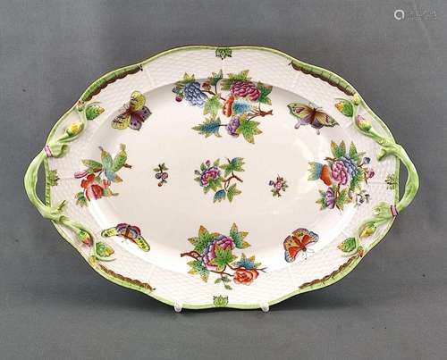 Large serving dish, Herend, Victoria décor, polychrome paint...