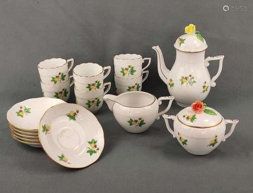 Mocha service, Herend, Strawberry, for 6 persons, polychrome...