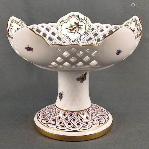 Footed bowl, Herend Hungary, Rothschild décor, gold decorati...