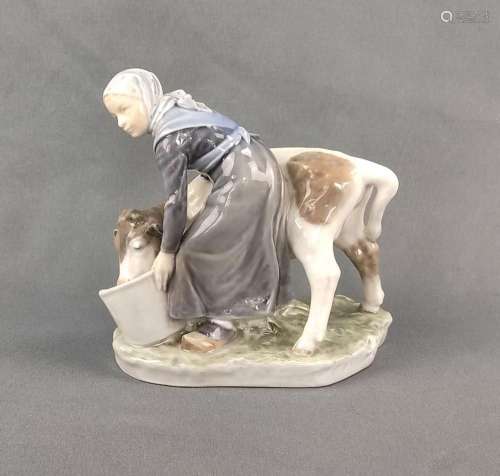 Girl figure with calf, Royal Copenhagen, 20th century, stand...