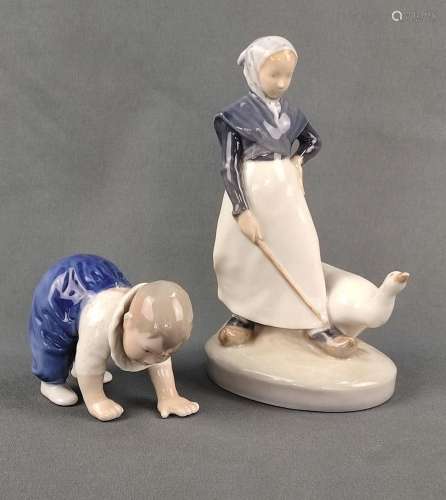 Two figures, Royal Copenhagen, 20th century, once goose maid...