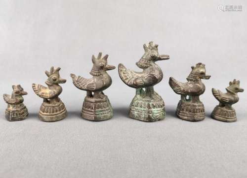 6 miniatures / opium weights, in the shape of the mythical f...