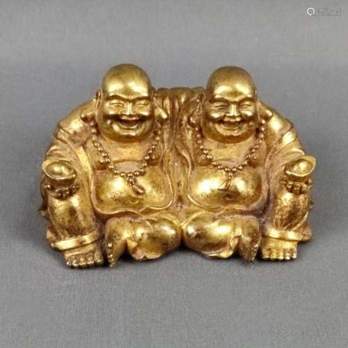 Sculpture of two budai/ hotei, copper alloy, gold plated, di...