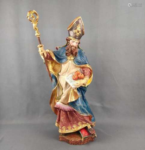Saint Nicholas, full-round carved, colorfully painted with g...