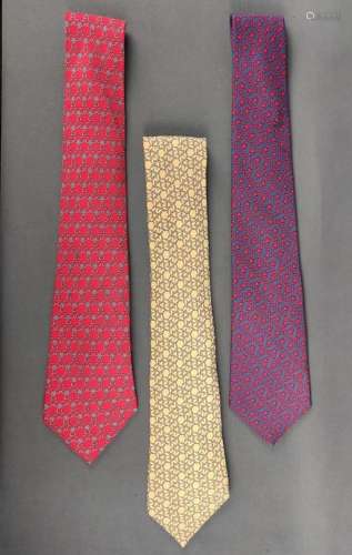 Collection of 3 vintage silk ties by HERMÈS, consisting of: ...