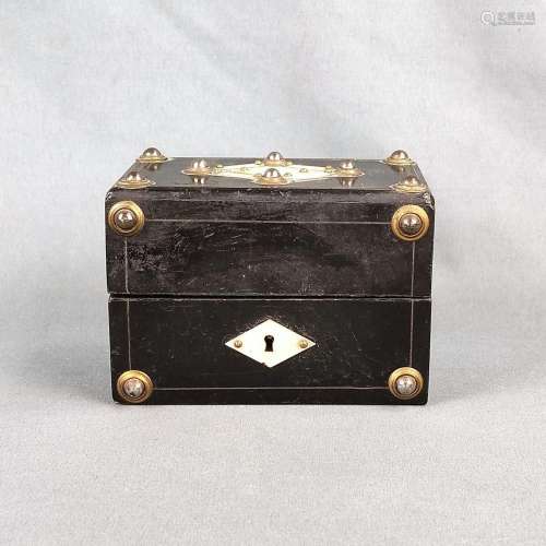 Art deco wooden box, black colored wood with mother-of-pearl...