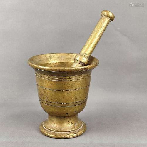 Mortar with pestle, 18th/19th century, height 15cm, length p...