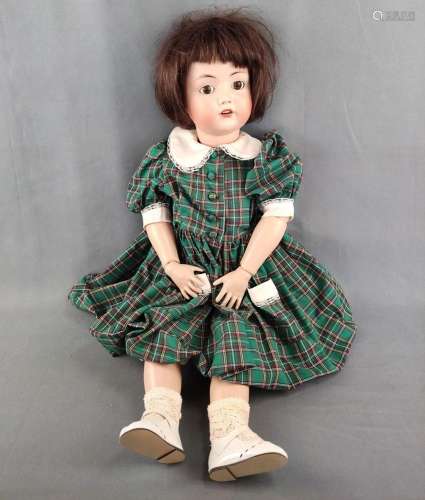 Doll by Simon und Halbig, model 117, in green dress with whi...