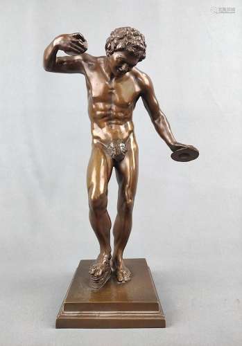 Bronze figure, dancing faun with cymbals and scabellum after...