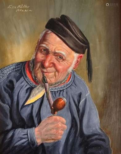 Müller, Fritz (1913-1972 Munich) "Man with long pipe an...