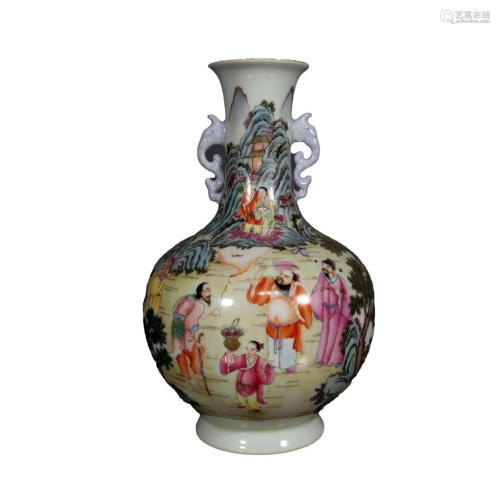 A Wonderful Famille-Rose Character Story Double-Ear Vase